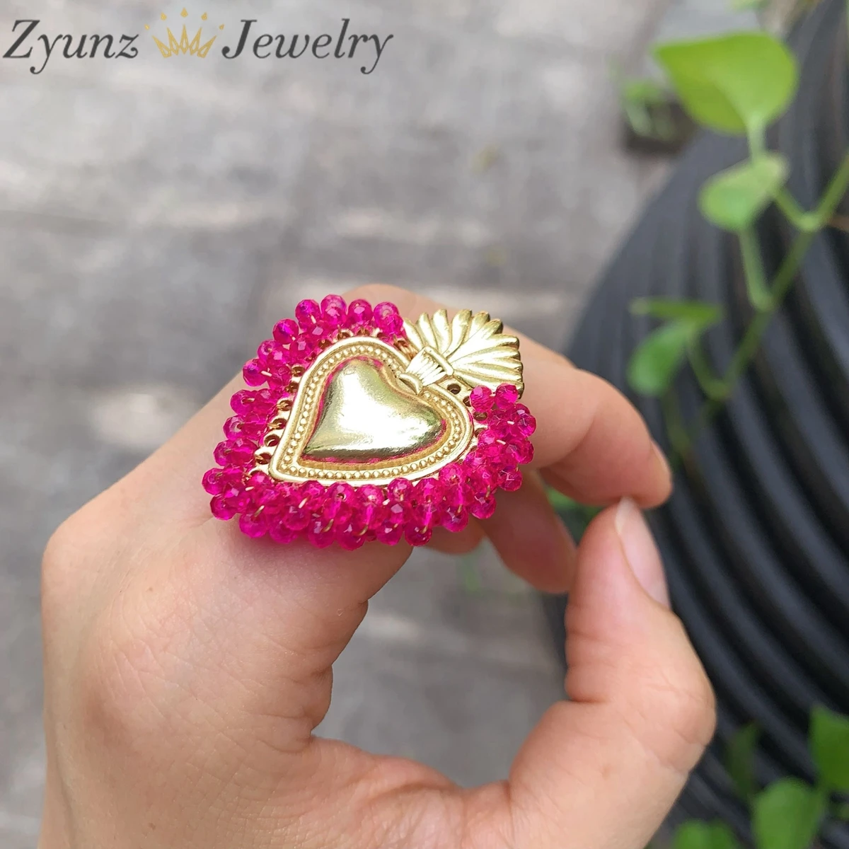 5pcs, Crystal Heart Open Rings Summer Charm Colorful Adjustable Size Girl Fashion Copper 18K Gold Plated Jewelry