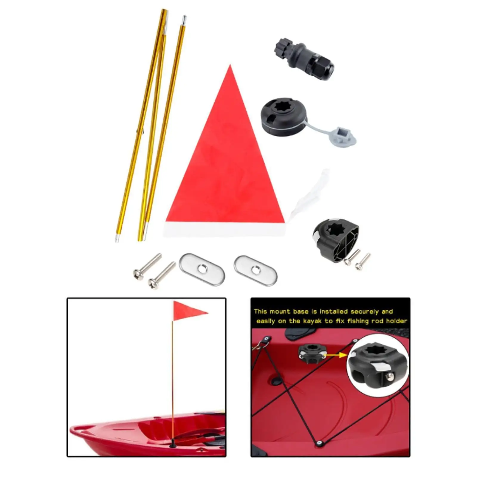 Kit de base de poste de liga de alumínio dobrável com bandeira segura para canoa de alta visibilidade para barco à prova d'água de caiaque