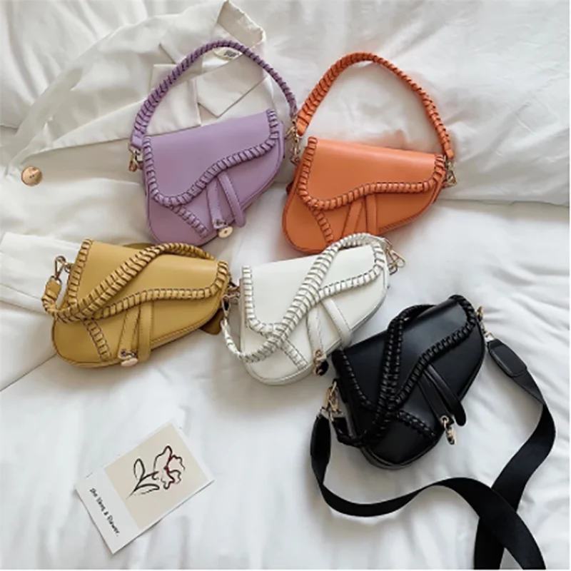 Fashion Saddle Women Bag One Shoulder Handle Trend Casual Hasp Zipper PU Material Polyester Inside Lock Ornament