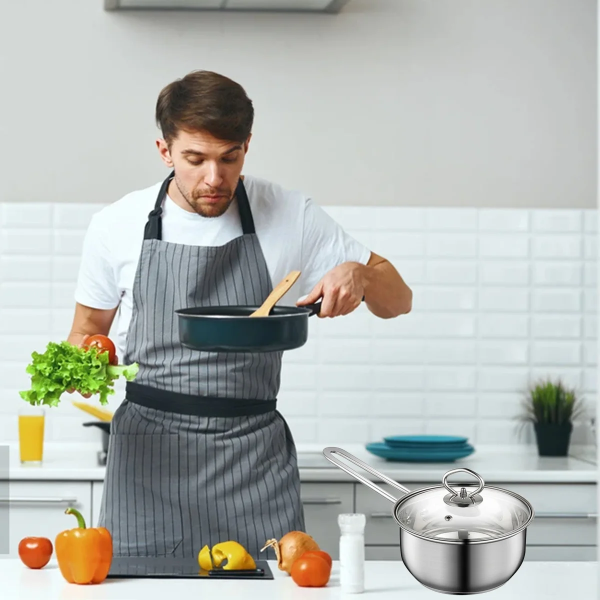 Thickened Milk Pot Stainless Steel Glass Lid Heat-Resistant Porridge Pan For Baby Food Soup Cooking Lidded Household