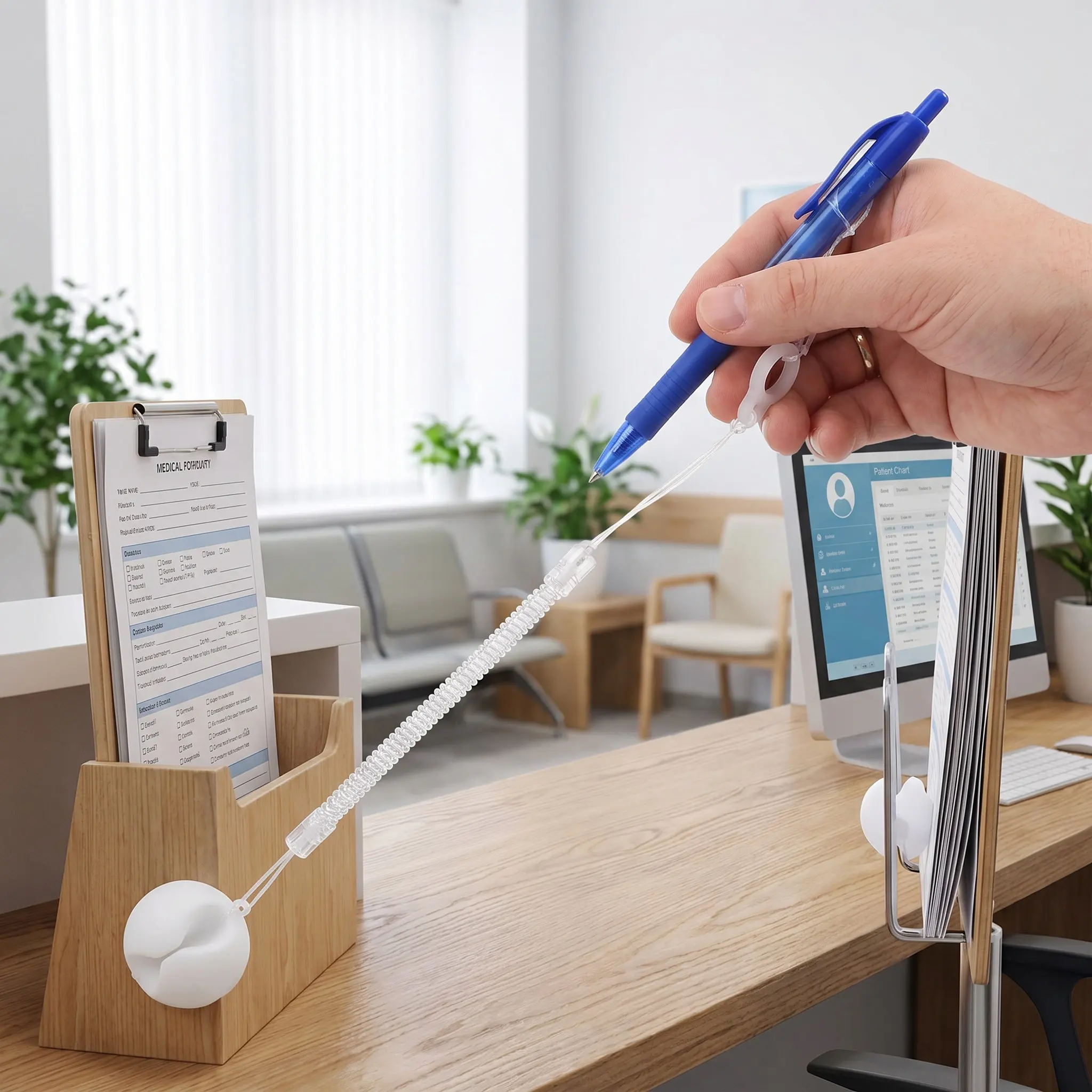 2Pcs Handwriting Pen Chain Secure Silicone Base Holder Anti Theft Drop Resistant for Reception Desk Checkout Pen Chain