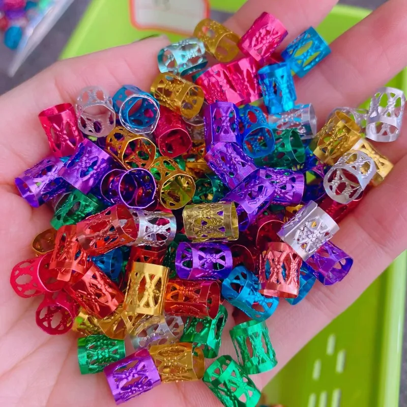 100-500pcs Aluminum Colourful Dreadlock Hair Rings Cuff Clips Hair Braids Colorful Dirty Braids Bead Hairpin Hair Accessories