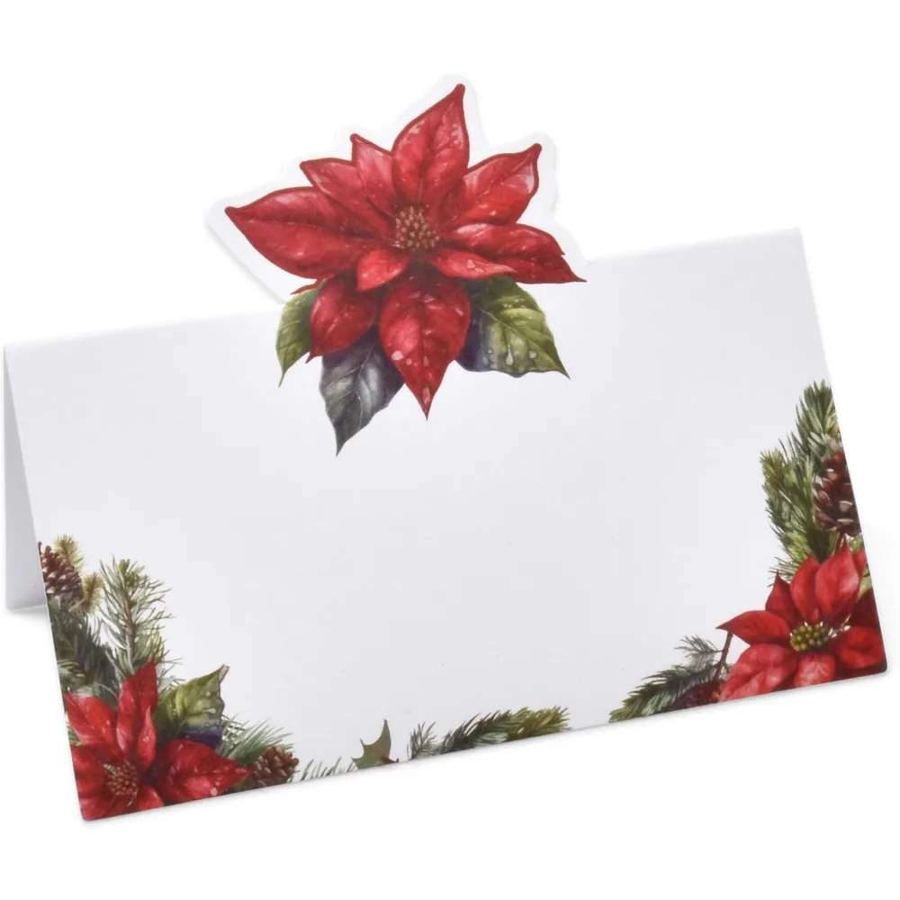 

Gift Boutique - 100 Pack Christmas Place Cards Holiday Seating Name Card Die Cut Xmas Poinsettia Flower Table Setting Folded Pap