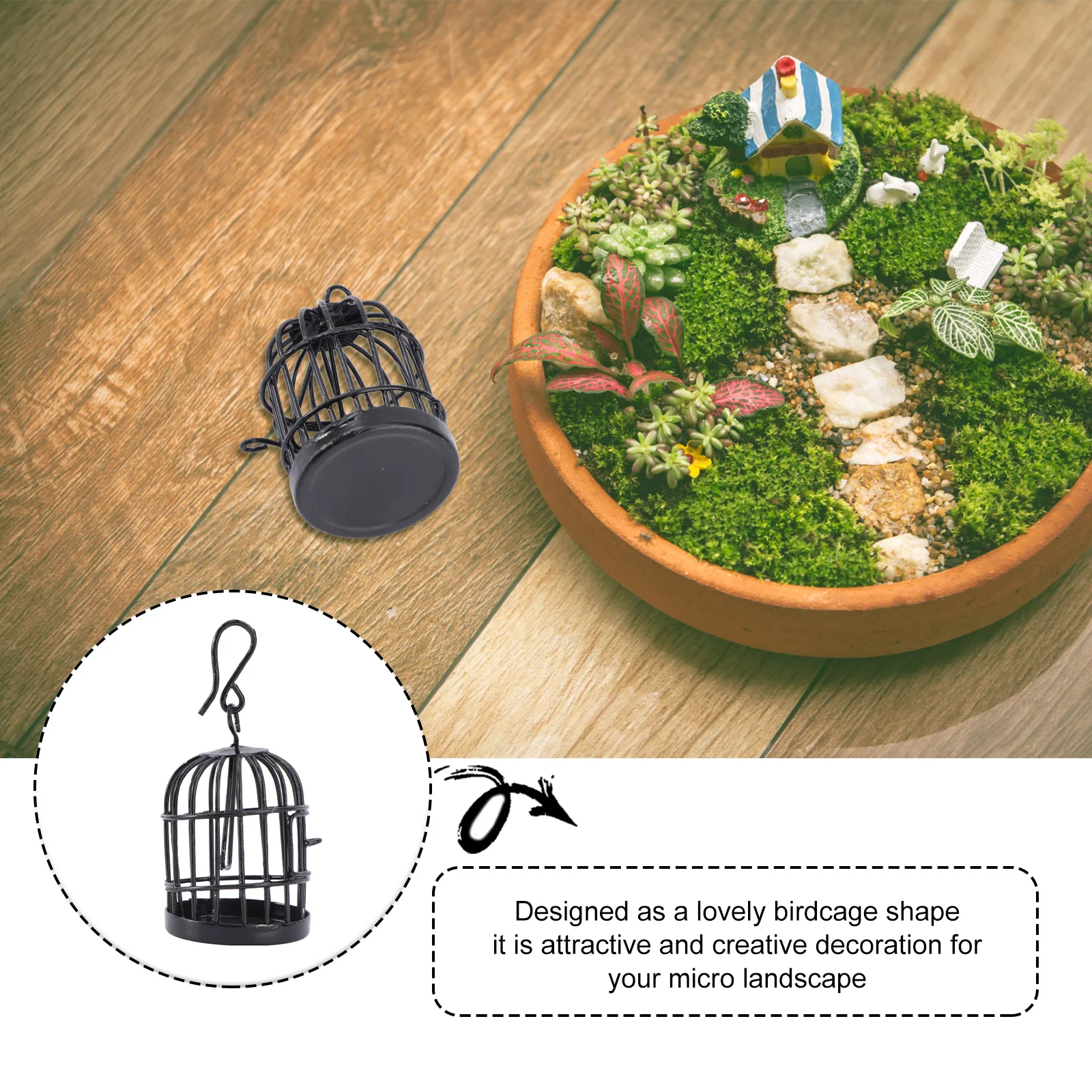 

1Pcs Birdcage Landscape Ornament Miniature Durable Iron Art Decorative Micro Landscape Fairy House Succulent Bonsai Decor