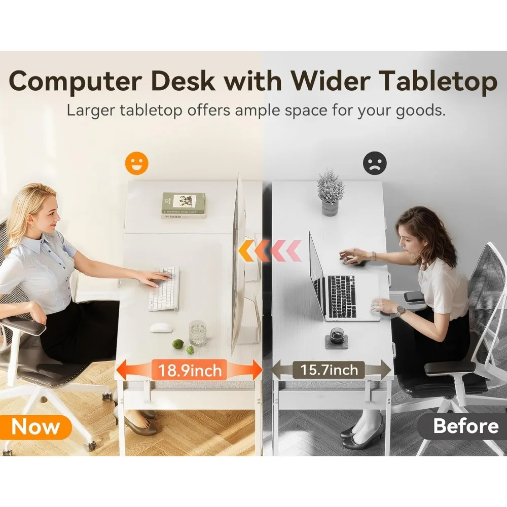 مكتب مكتب مقاس 48 بوصة مع 6 أدراج، تصميم قابل للعكس للمكتب المنزلي، طاولة دراسة باللون الأبيض