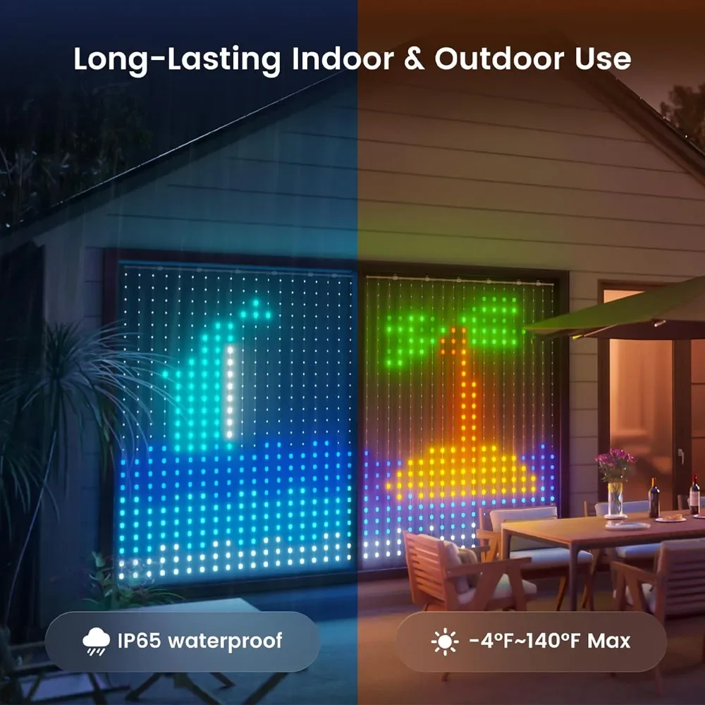 LED Christmas Curtain Lights with APP Remote Control DIY Graphics Music Sync Color Changing Fairy Lights Indoor Outdoor Decor