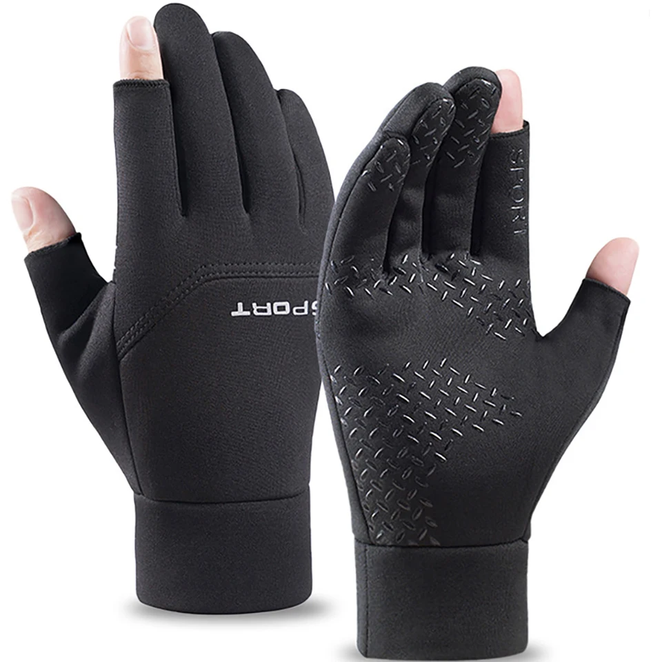 Winter Fishing Gloves Women Men Warm Cycling Protection Anti-Slip Glove for Fishing Touch Screen Two Fingers Cut Outdoor Angling