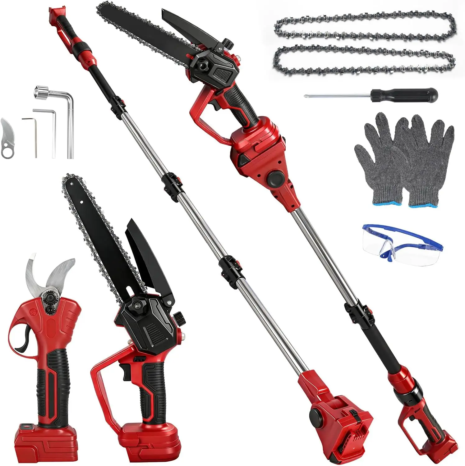 Cordless 2-in-1 Brushless Pole Chainsaw and Pruner Combo Kit, Extendable Pole up to 7.5 FT, 18V Battery Compatible