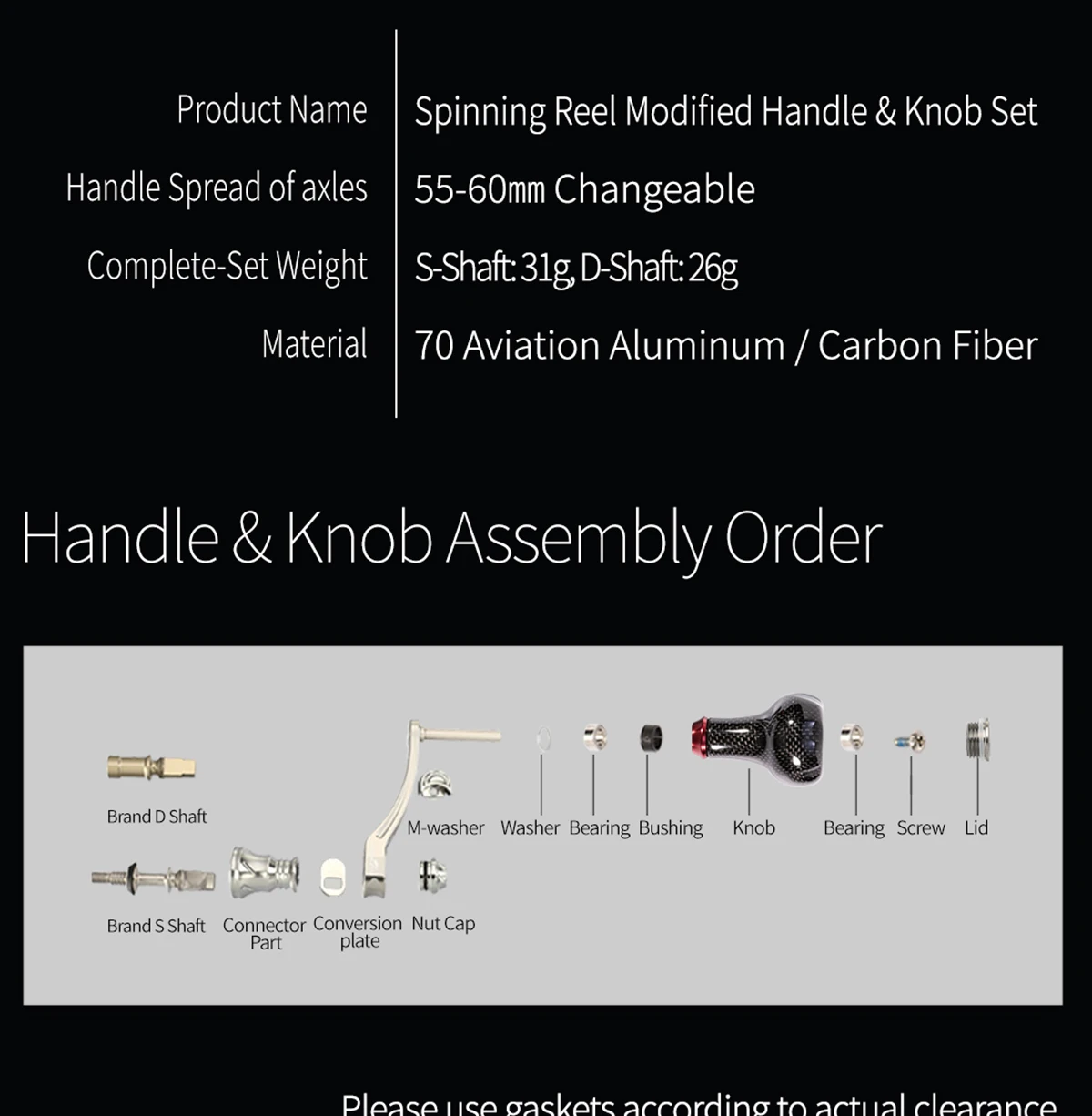 HEIGHTEN Spinnrolle 55-60mm Griff mit Einzelknopf aus Kohlefaser, DIY-modifiziertes Angelzubehör für das Spinnfischen – Detail 11