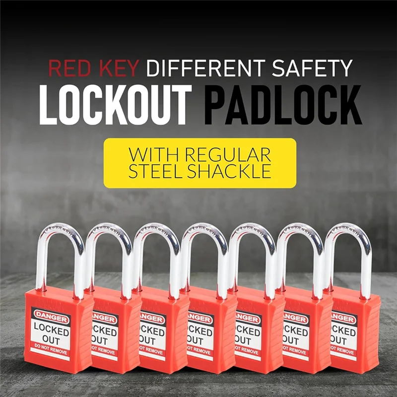 AF90-Lockout Tagout Lock Set - 7 lotolocks rossi, lock out con chiave diversa - lucchetto con 2 chiavi rosse in ottone incluse