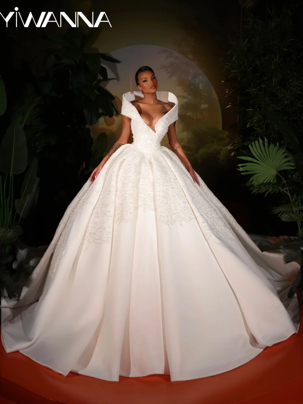 White Fully Beaded Pearls Wedding Dress Elegant Satin Deep V-neck Bridal Gown 2026 New Customzied Charming Dresses For Bride