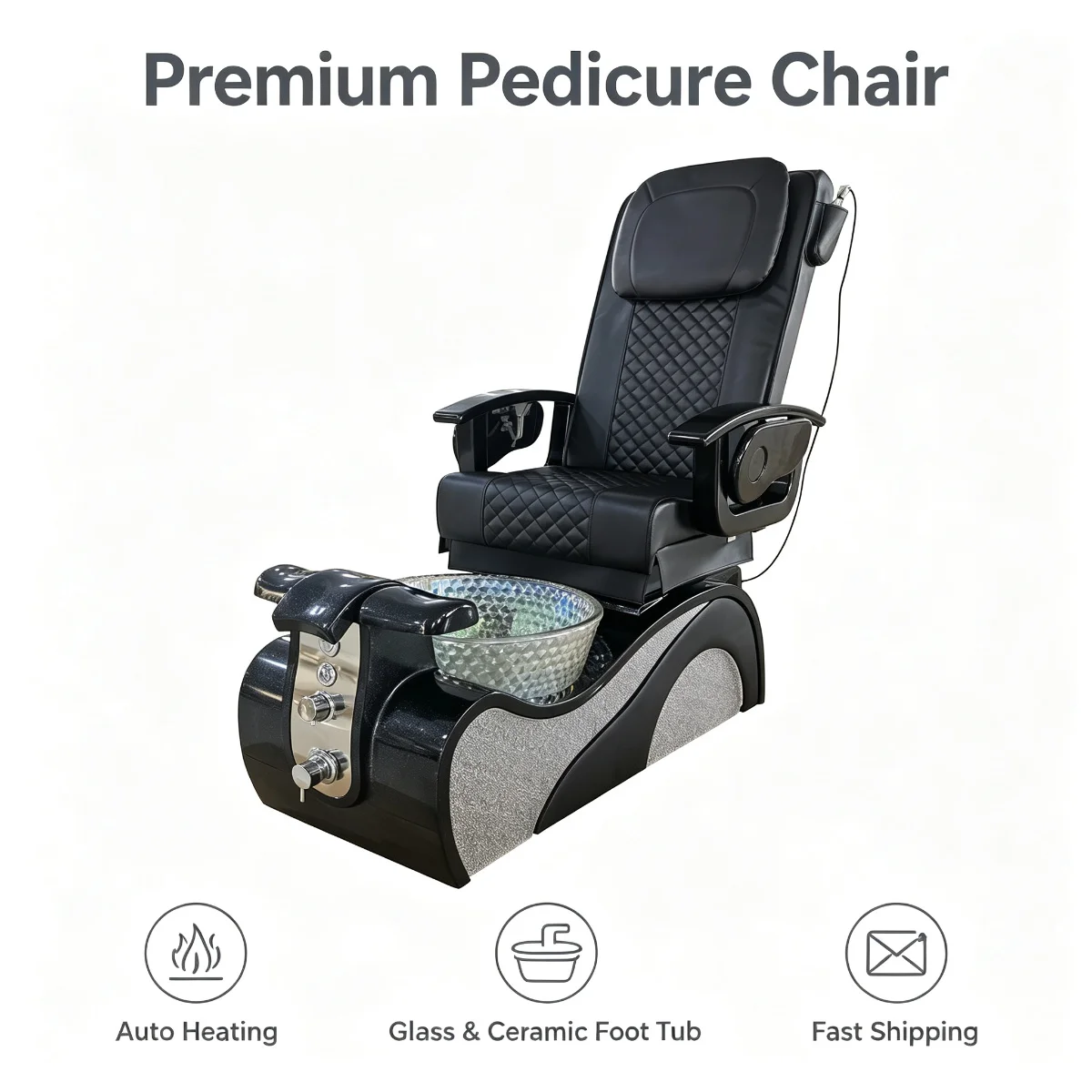 LED Light Electric Pedicure Chair Glass Foot Spa Tub Heated Massage Salon Chair - view 2
