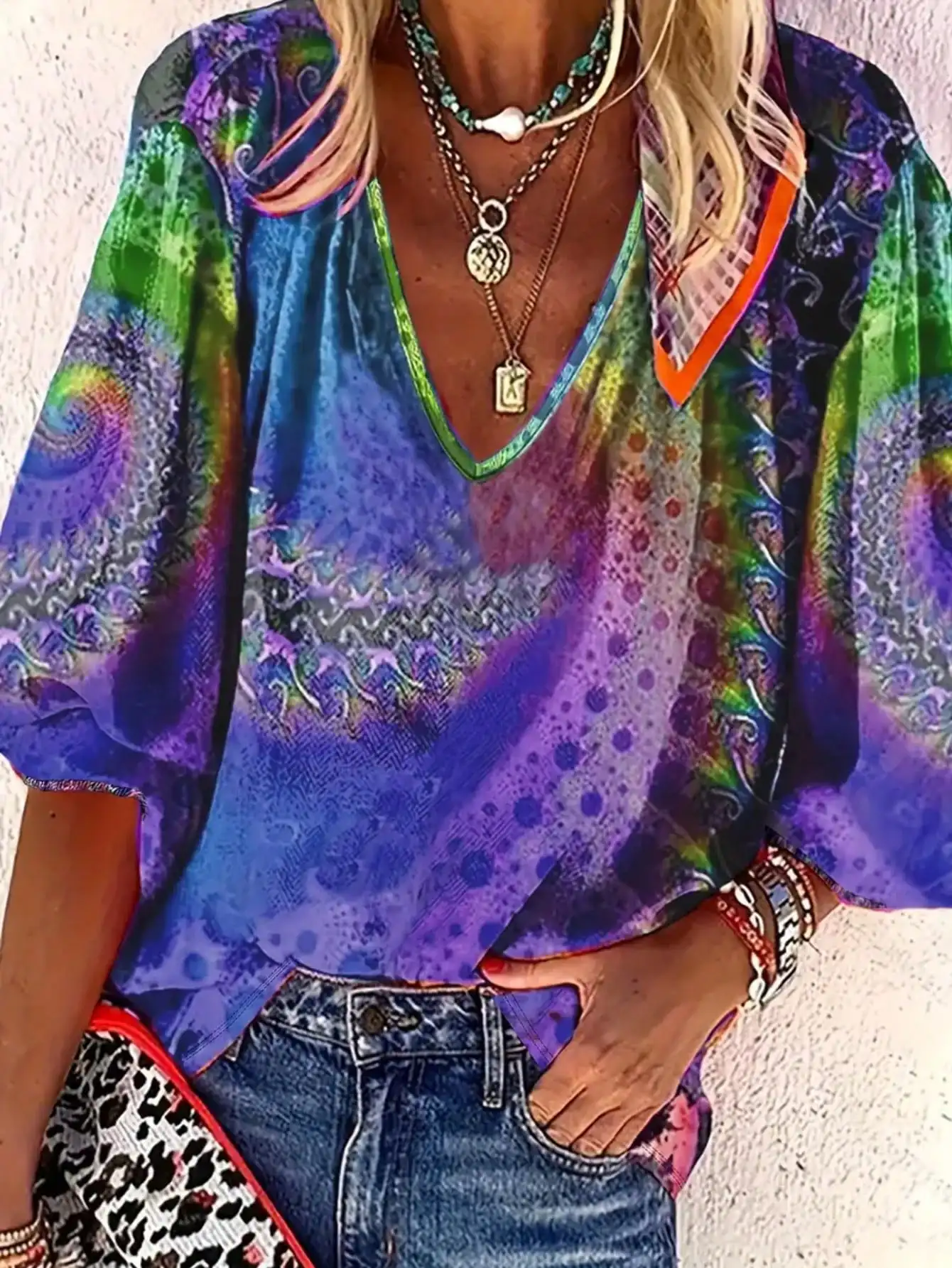 

Plus Size 1XL-5XL New Women's Fashion Blouse Shirt Ladies V-Neck 3D Art Print Tops Loose Short Sleeve T Shirt