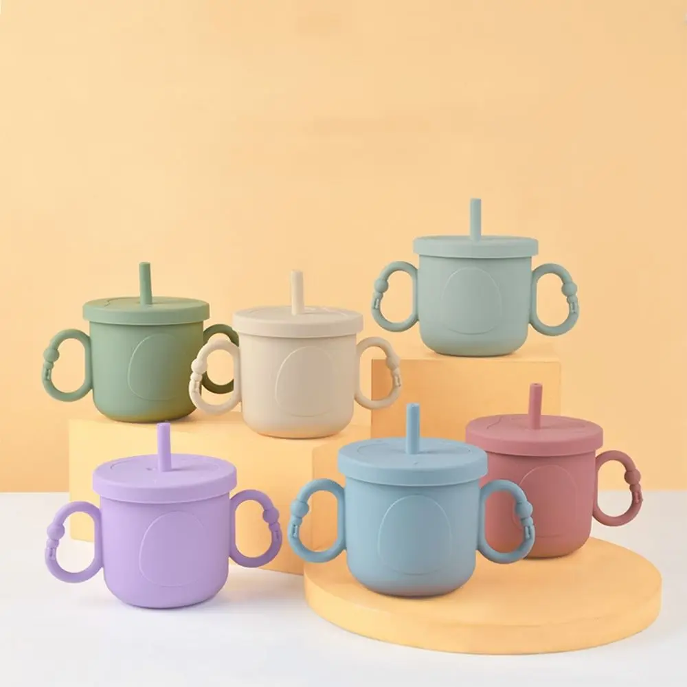 

Soft Silicone Baby Training Cup Portable Double Handle Toddler Sippy Cups with Lid 200ml Toddlers Straw Water Bottle Liquid Feed
