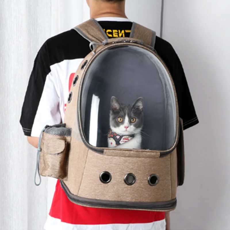 Cat Bag Large See through Breathable Fat Cat Small Dog Outing Slip Dogs and Cats Pet Khaki Backpack Space Capsule