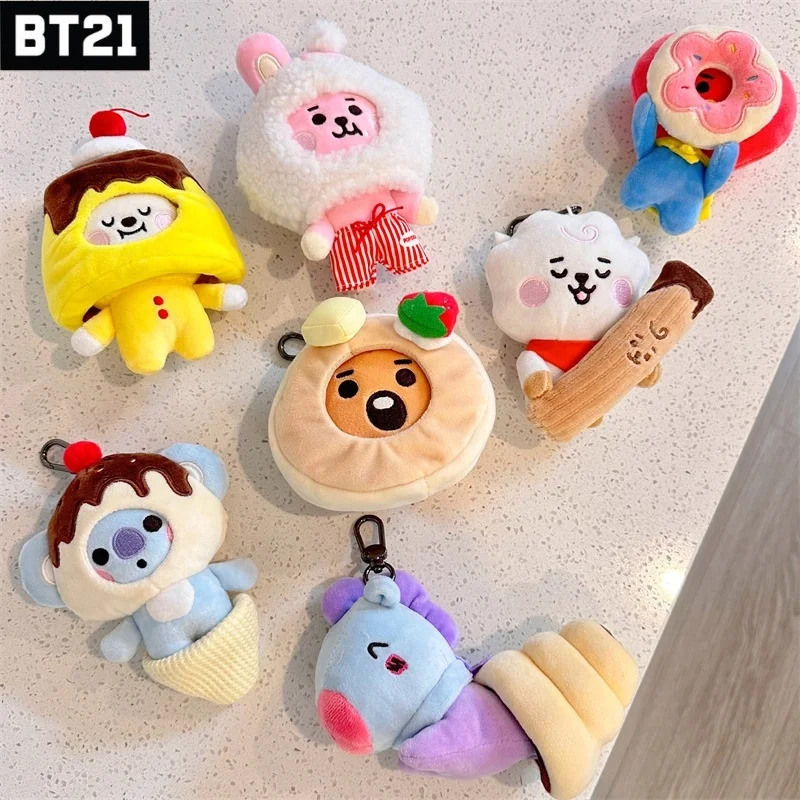 BT21 Popular Anime Kawaii COOKY KOYA Plush keychain pendant 10CM small animal cross-dressing dessert cake plush doll backpack pe