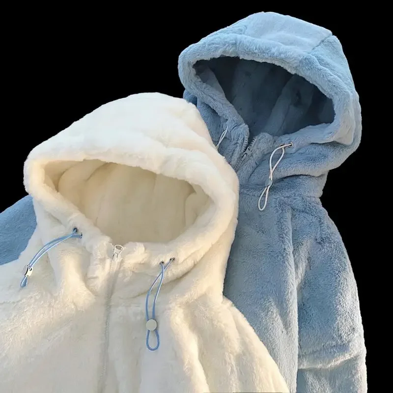 سترة شتوية بغطاء للرأس من القطيفة للنساء فضفاضة للزوجين على طراز Bf من القطن