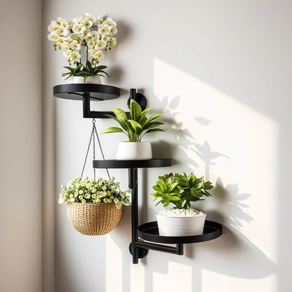 Wall-mounted Plant Display Indoor Plant Hanger Metal Rotating Plant Shelf Wall Mount Display Stand for Indoor Outdoor Home