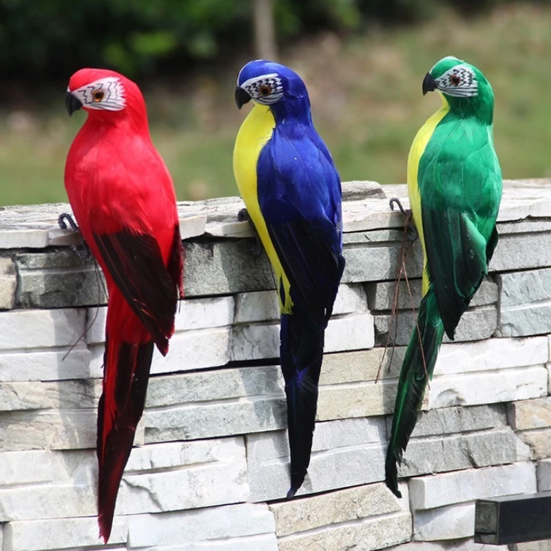 35cm/25cm Simulation Parrot Creative Handmade Foam Feather Macaw Lawn Figurine Ornament Fake Animal Bird Garden Prop Decoration