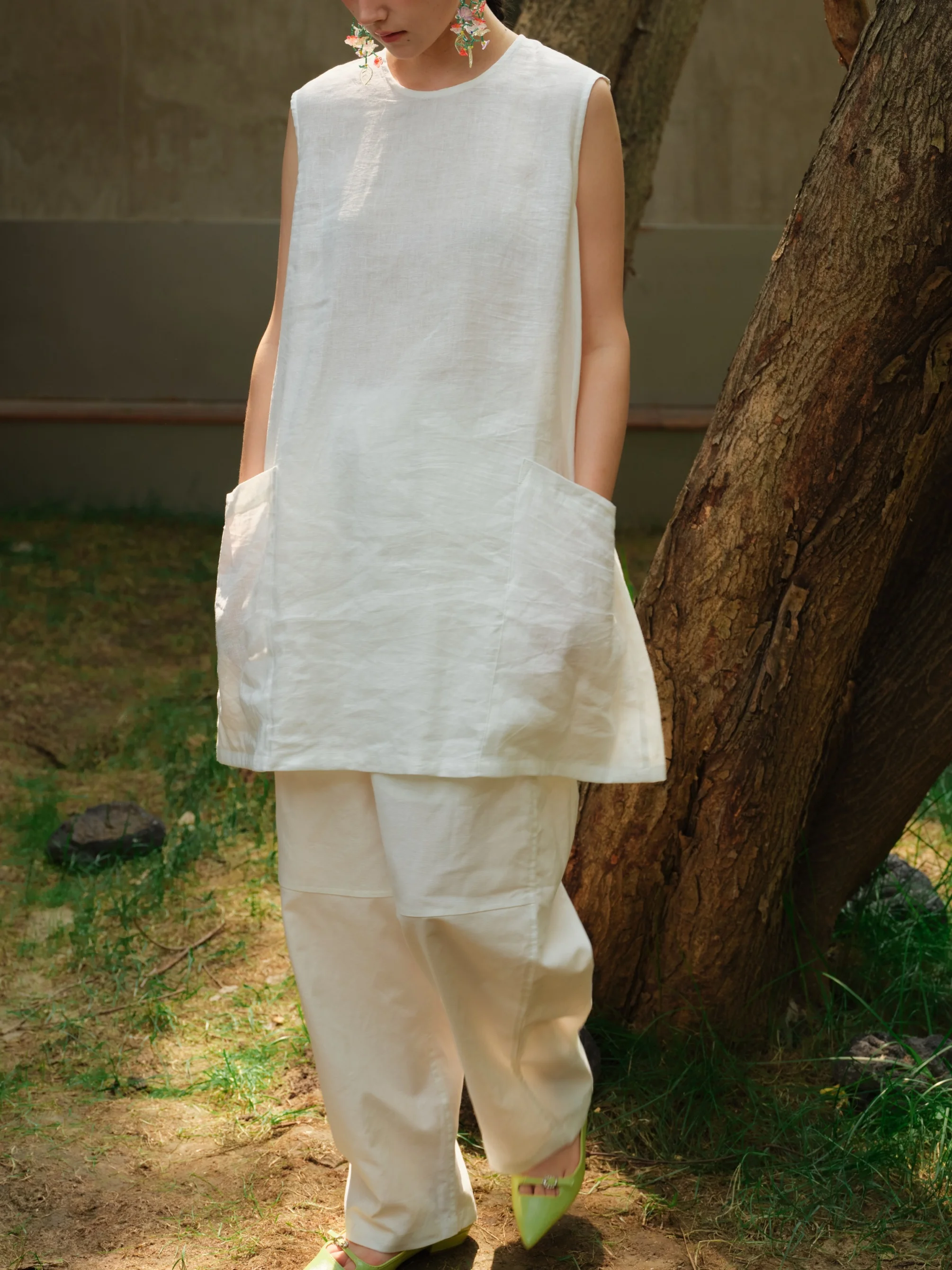 

Женский простой льняной топ TAORAN без рукавов на бретельках, средней длины, свободного кроя, с круглым вырезом, летний, белый, дышащий, комфортный