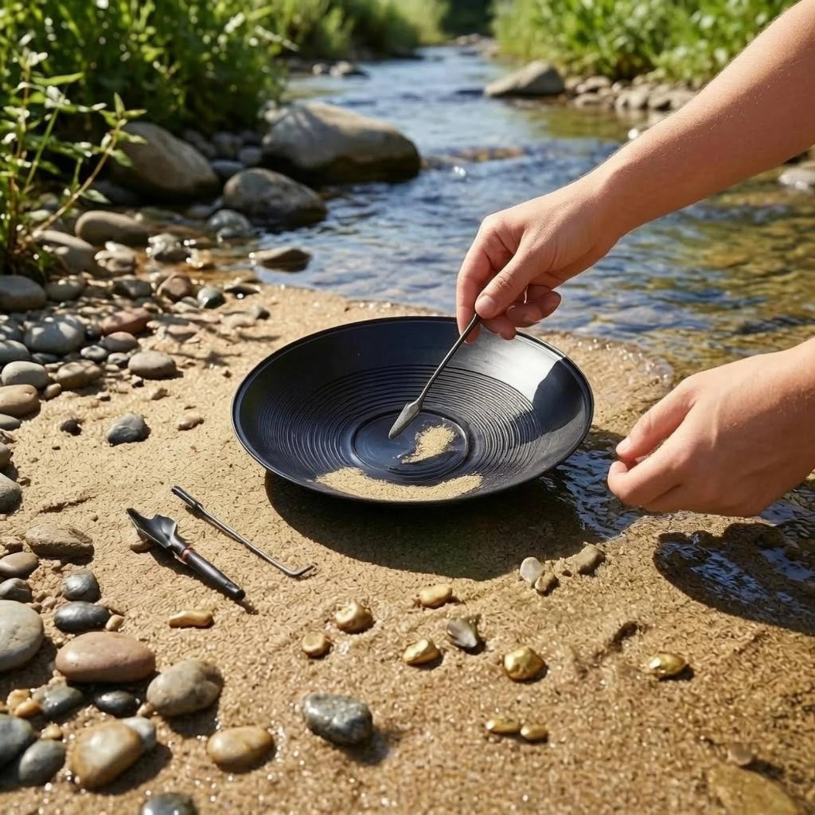 Riffled Gold Pan Concave Gold Panning Pan Prospecting Gear PP Black