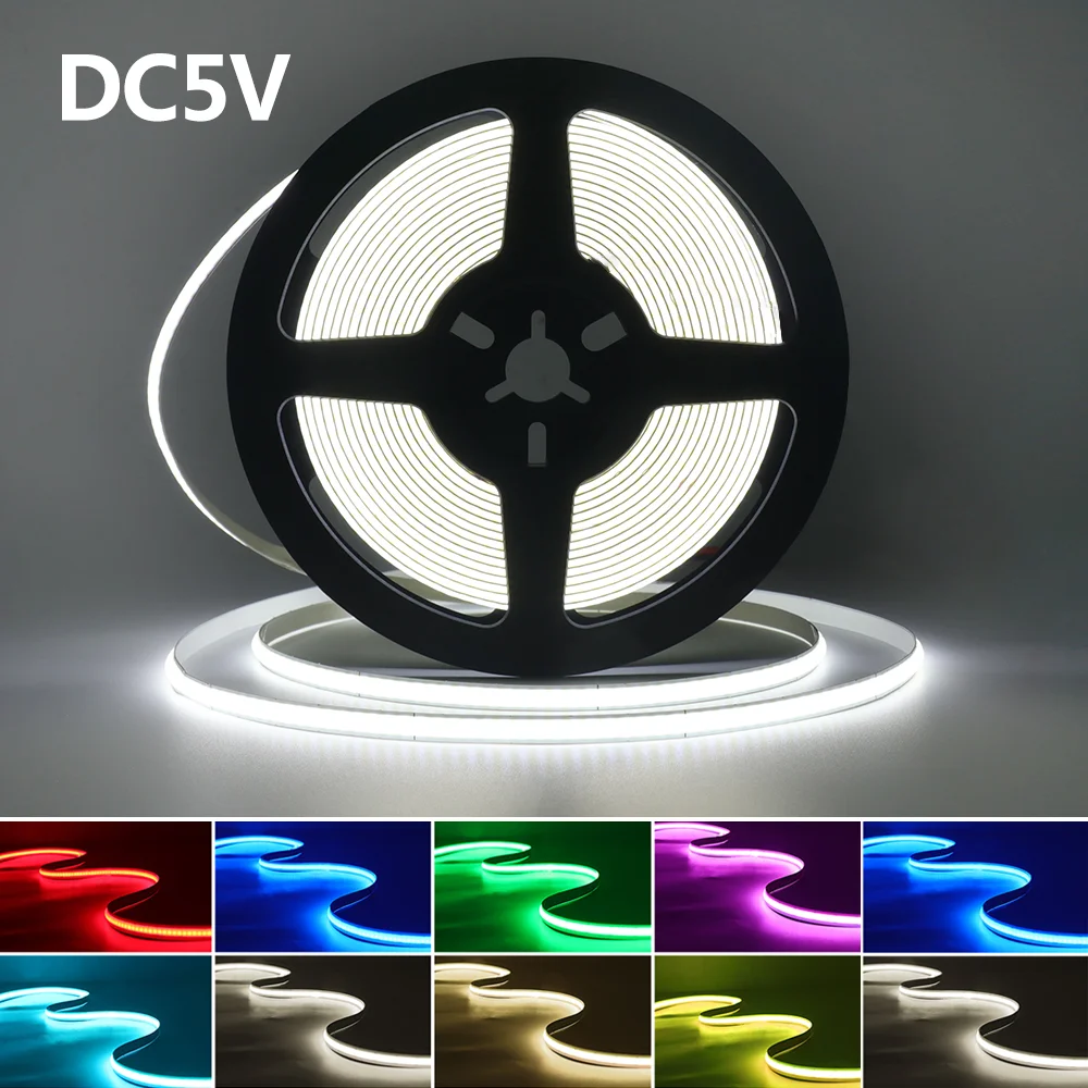 5V COB LED Strip Light 320LEDs/m High Density Flexible Tape 3mm 5mm 8mm Width FOB LED Ribbon Warm Natural White Red Green Blue