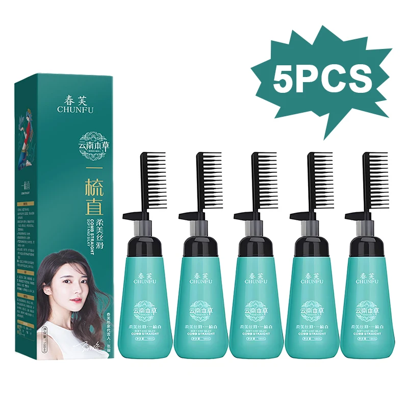 

5PCS Hair Straightening Cream And Comb Set Nourishing No Hurting Repair Damaged Hair Keratin Smooth Care Improving Frizziness