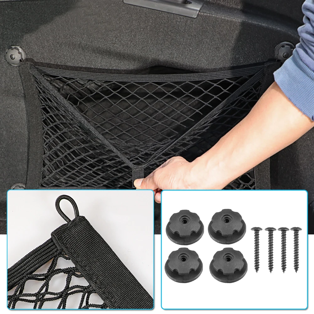 

1pc Auto Interior Accessories Universal Black Car Storage Net Mesh Bag Pocket Organizer Framed Bag Car Trunk Stowing Tidying