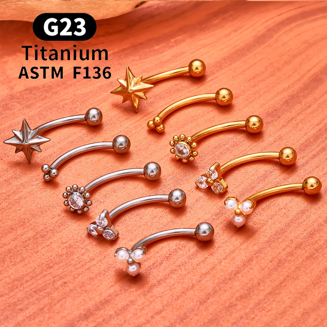 ASTM F136 Titanium Hexagram Rook Earring Curved Barbell Belly Rings 16G CZ Internal Thread Eyebrow Ring Body Piercing Jewelry view 2
