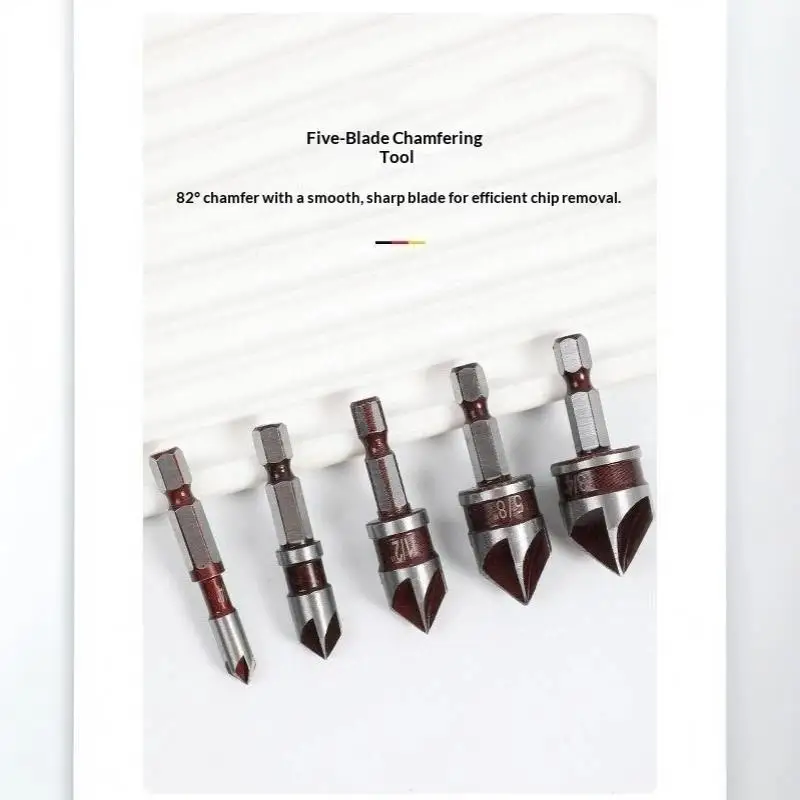 5 Flute Titanium Countersink Drill Bits 3/5Pcs Set With Automatic Center Punch For Metal Drilling Woodworking DIY