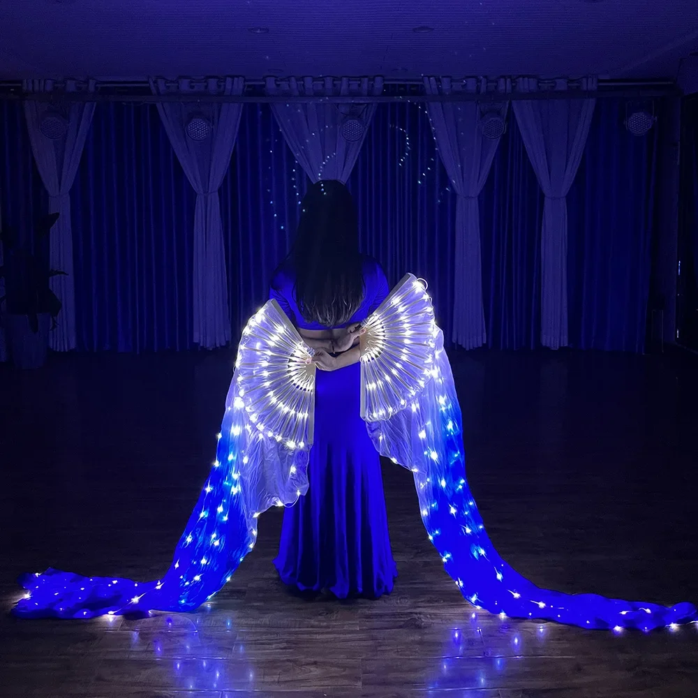 Dance Led Silk Fan Veil Belly Dance Fan Veils 100% Silk LED Light Show Belly Dance Stage Performance Dance Party Costumes