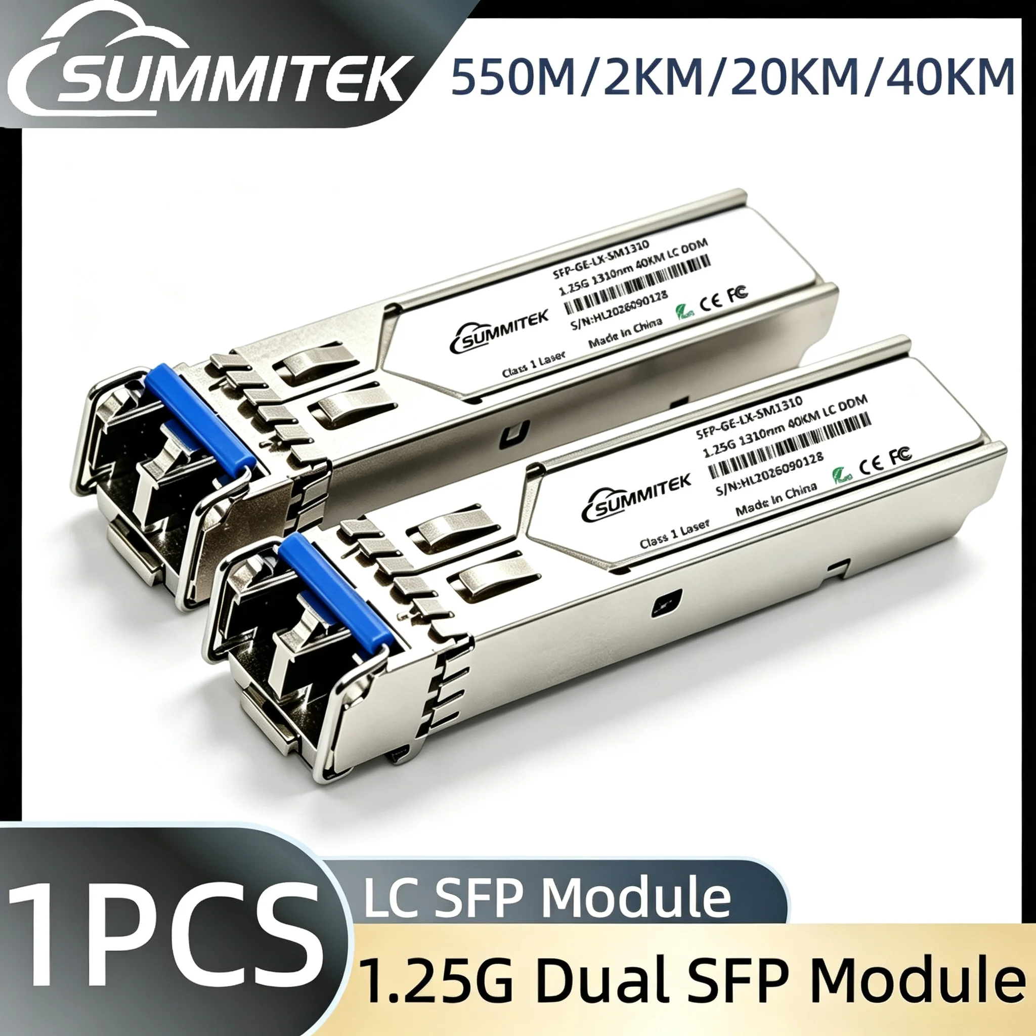 SUMMITEK Gigabit SFP Transceiver Module 1.25G 1310nm LC 2KM 20KM 40KM Dual Fiber Single Mode SMF DDM 850MM 550M/1550nm 40KM