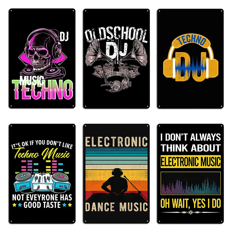 Oldschool Dj Music Electro Techno Music Lover Trance Raver Headbanger EDM Metal Living Room Designs Club Bar Tin Sign Poster