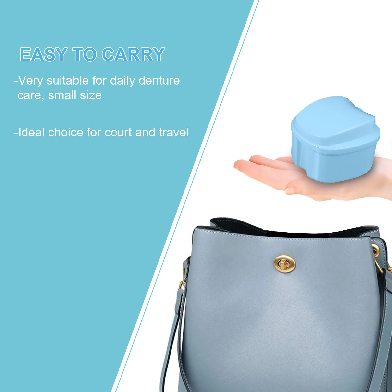 4Pcs Denture Bath Box False Teeth Storage Container Small Portable with Drainer for Retainers Mouthguards Overnight