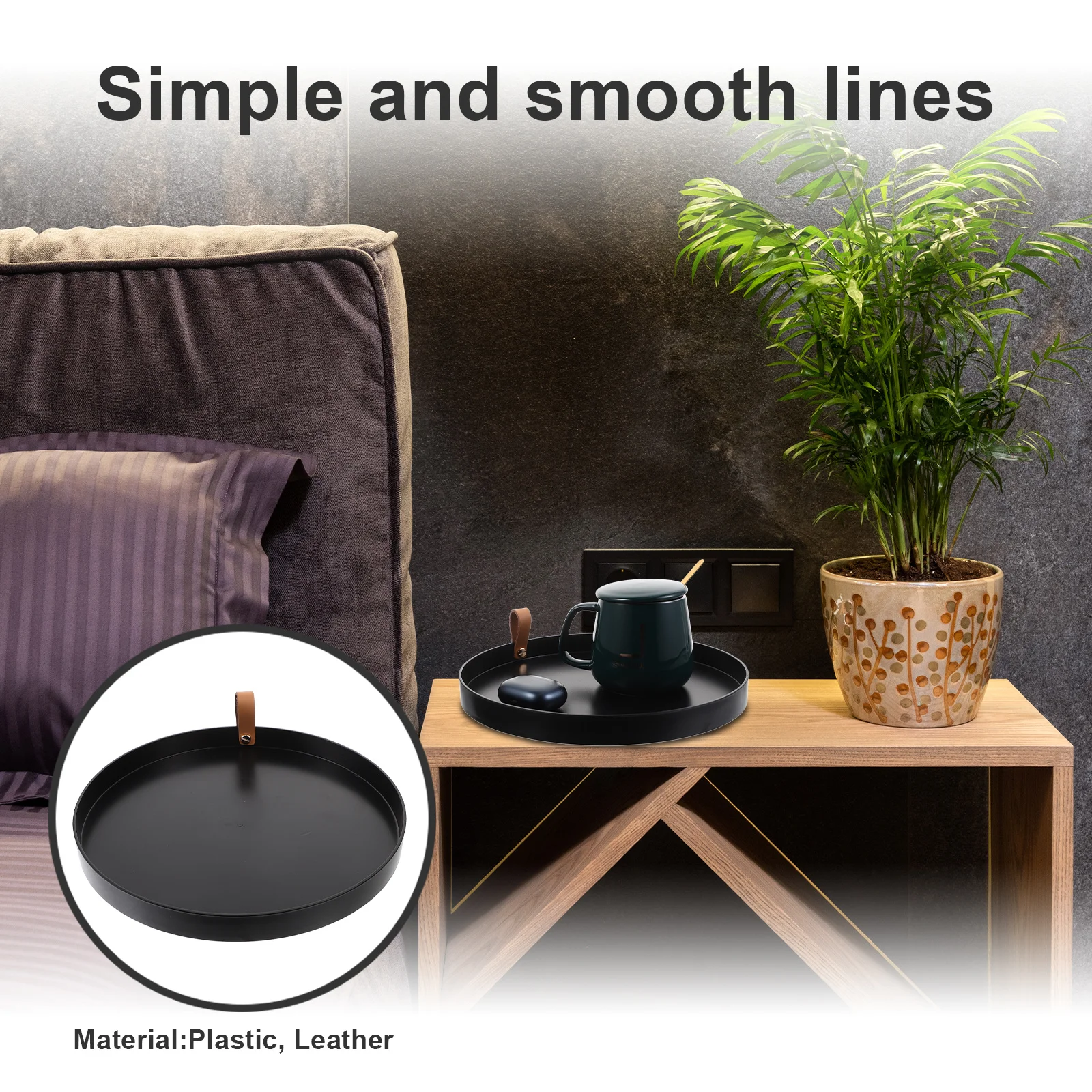 

Household Storage Tray Round Vanity Tray Smooth Texture Bathroom Organizer Tabletop Cosmetics Sundries Holder