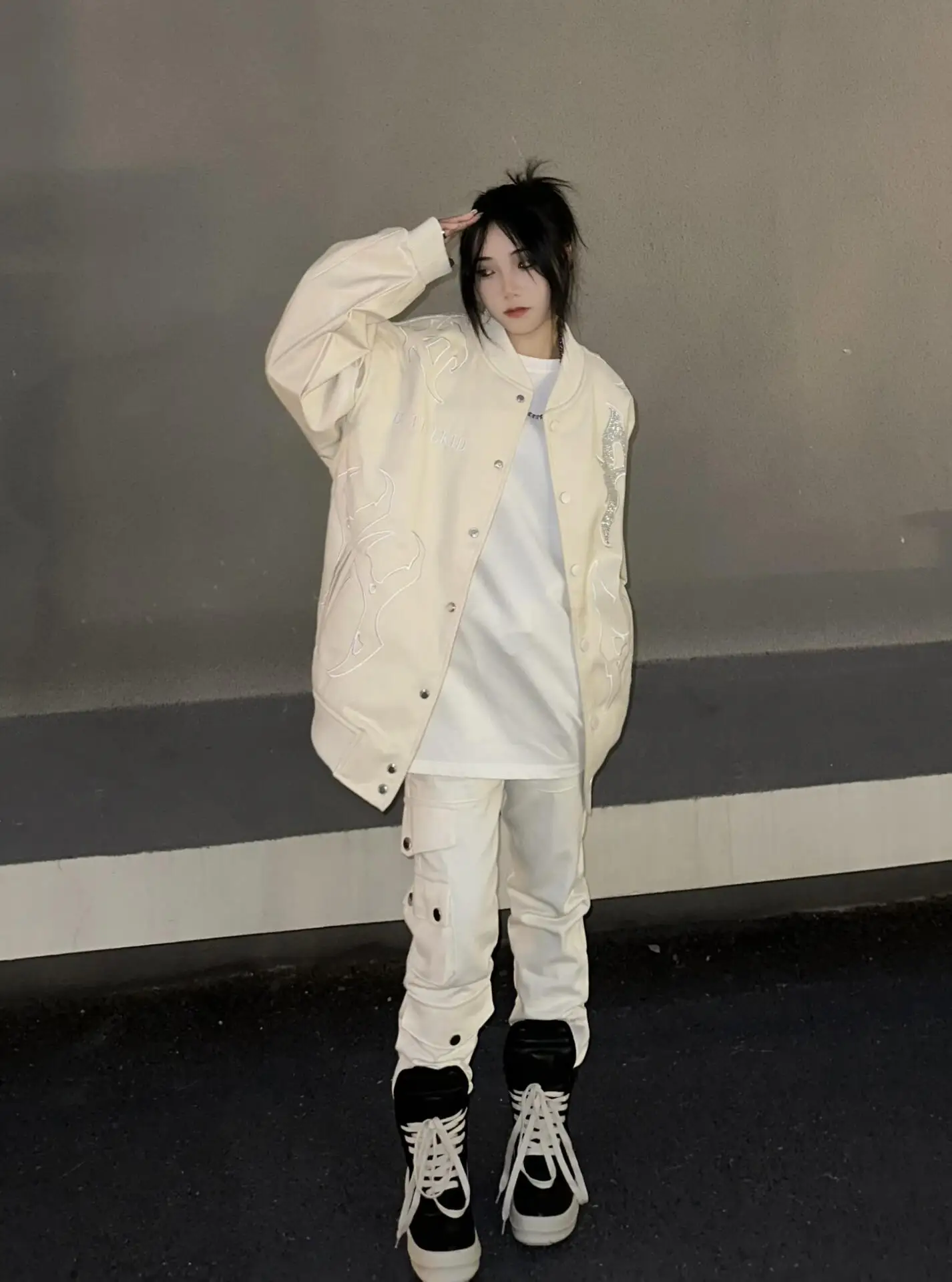 

Baseball Jackets Japanese Womens Autumn Waterproof Zipper Boyfriend Workwear Outdoors Chic Adjustable Striped Slim-Fitting Retro