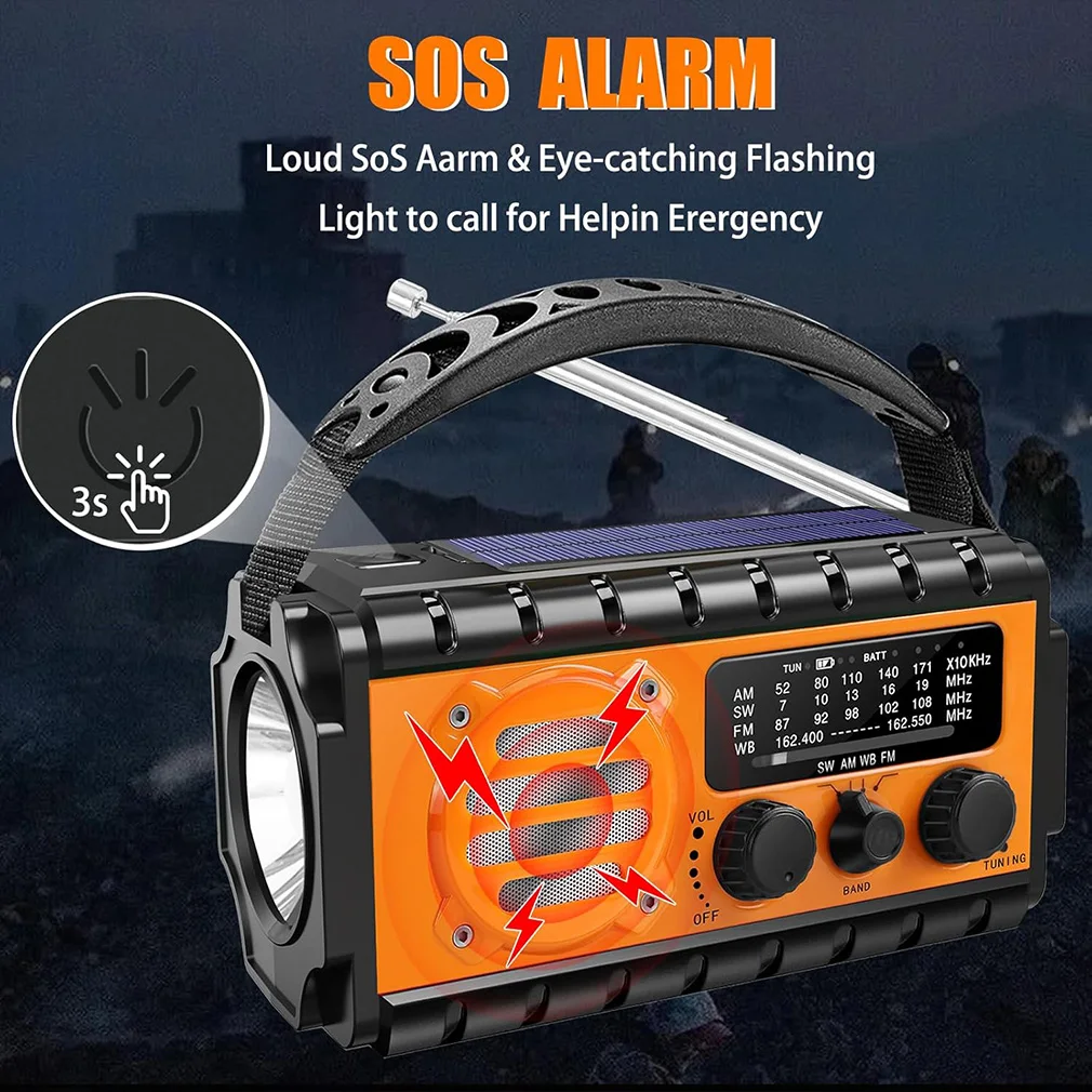 20000mAh Emergency Radio FM AM/WB/NOAA Weather Radio USB Rechargeable Solar Hand Crank Radio Flashlight SOS Alarm Power Bank