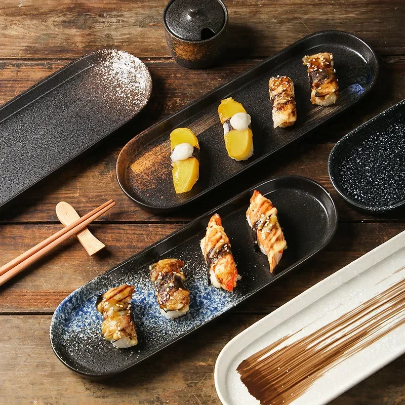 Japanese ceramic plates, rectangular western food plates, oval long plates, baking  tableware, sushi
