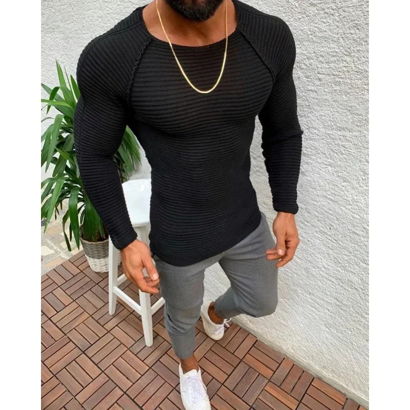 Sweater Spring Slim Solid Fashion inside Underwear Men Mock Neck Basic T-shirt Blouse Pullover Long Sleeve Top