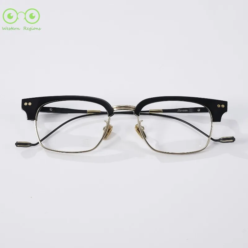 

Highquality Fashionable Men Handmade Pure Titanium Ultra-Light Square Retro-Style Women Personalized Eyebrow Semi-Rimmed Glasses