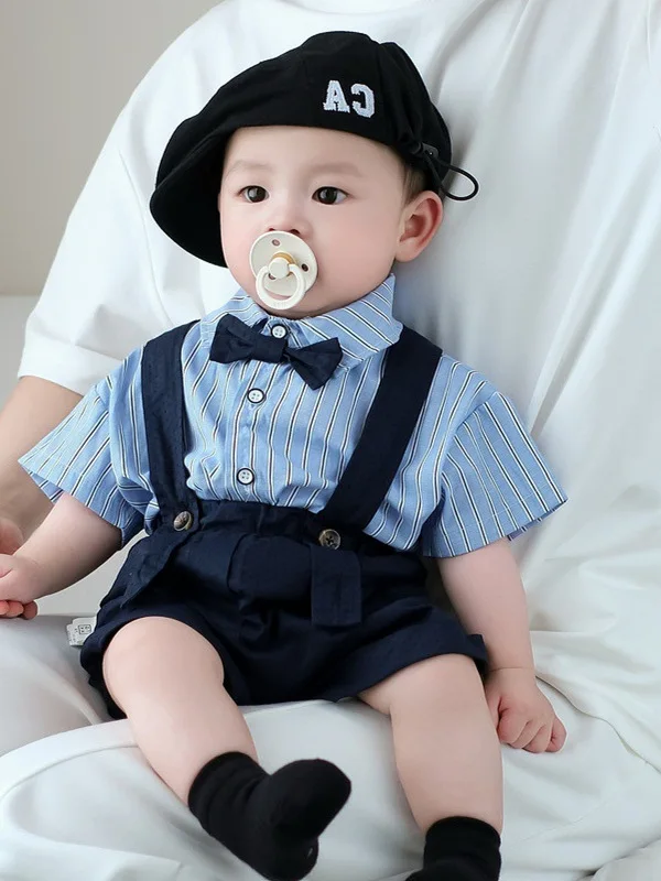 

Летний наряд для мальчиков ort Sve Irt и комбинезон, комплект из двух предметов для младенцев и малышей, годовая годовщина, сто дней