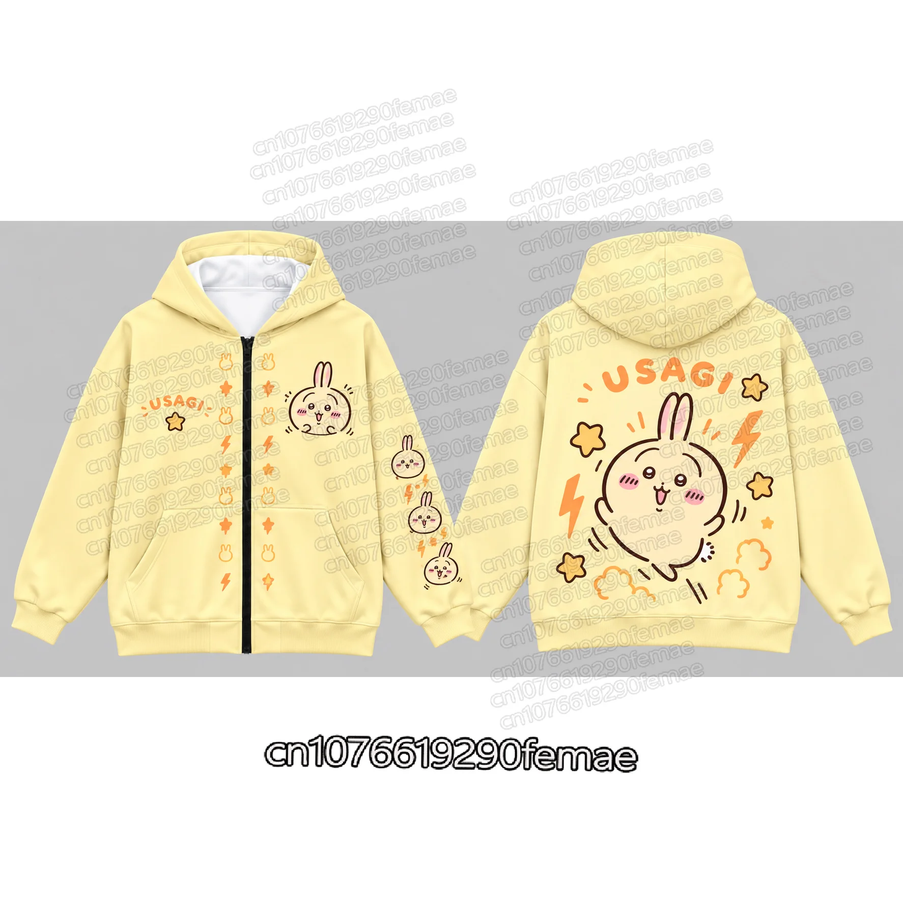 Hachiware Chiikawa Blue Zip Up Hoodie Cute Cat Holding Fish Print Boys Girls Cosplay Sweatshirt Spring Fall Jacket Anime Merch view 4