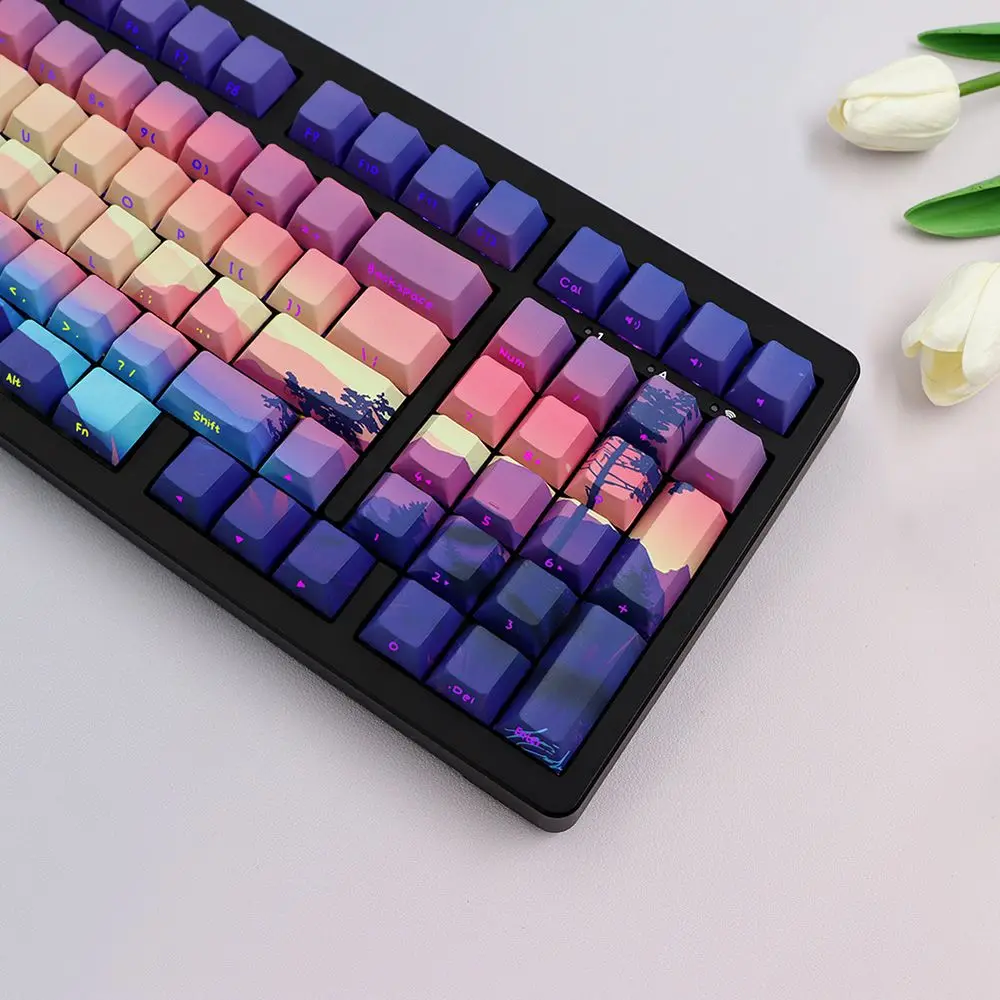 Purple Ambient Side Engraved Transparent Keycap Thermal Sublimation Adaptation 68/75/96/104 Mechanical Keyboard