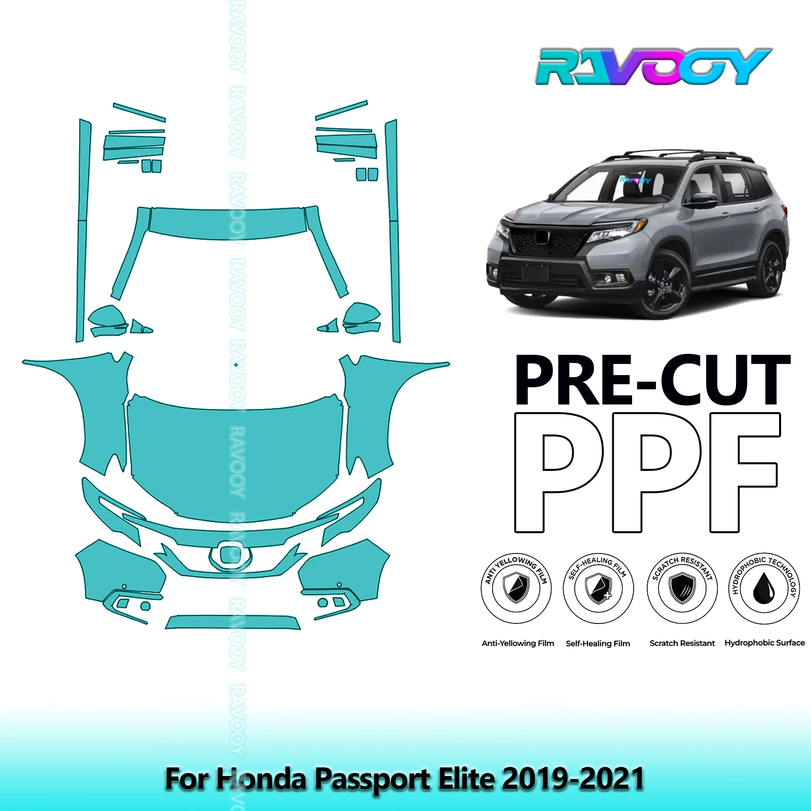 

For Honda Passport Elite 2019-2021 Front Kit+Rockers 8.5Mil Precut Paint Protection Film PPF Clear Bra
