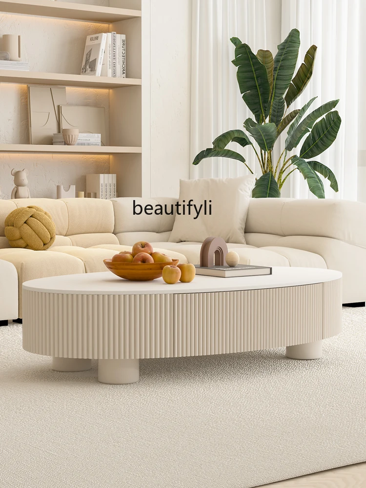 Cream Style Stone Plate Coffee Table Light Luxury Minimalist Tea Table Living Room Home