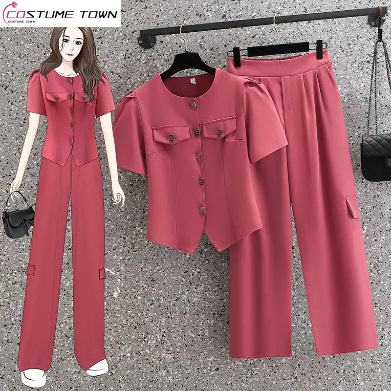 

High End Two-piece Women's Fashionable and Irregular Short Cardigan Top High Waisted Wide Leg Long Pants Set