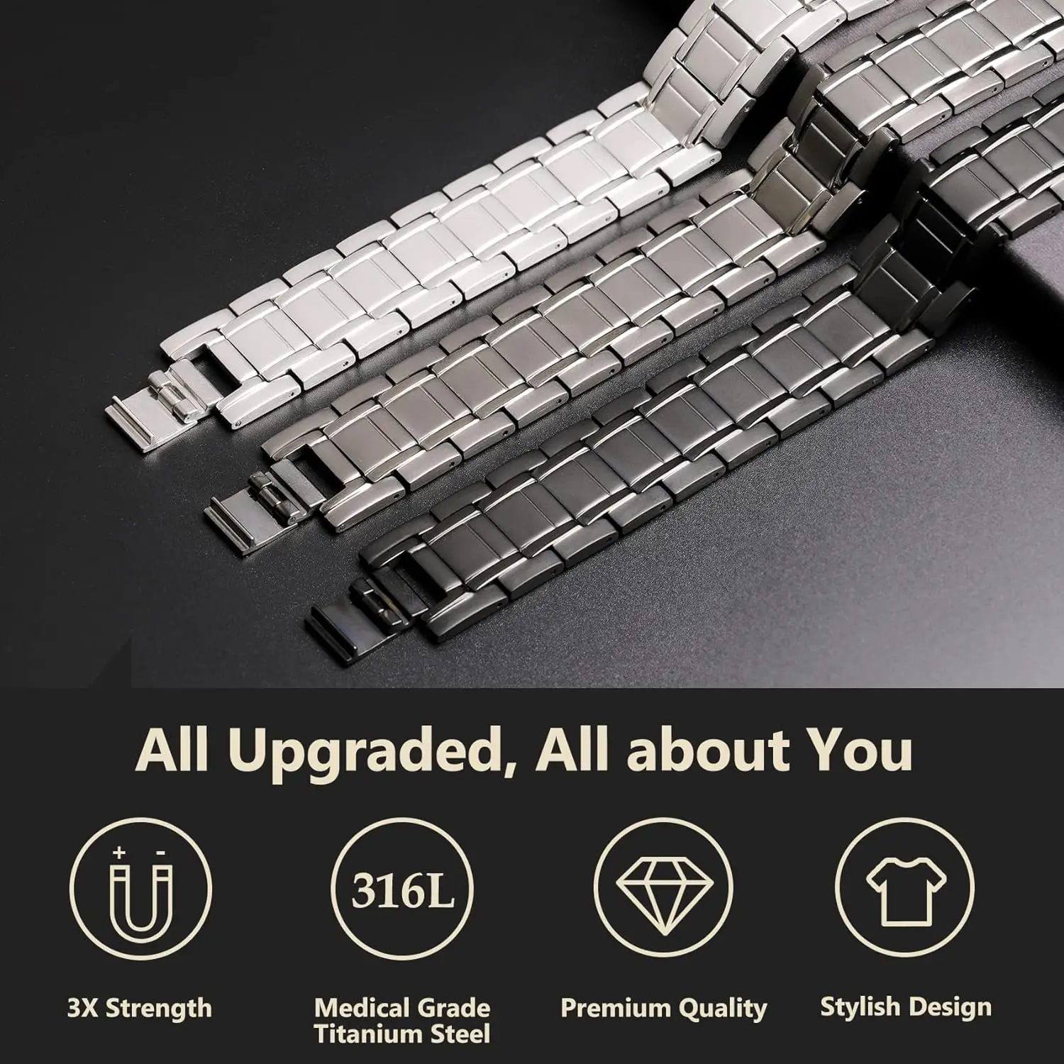 ARADOO Classic Titanium Steel Bracelets 3X Ultra Strenth Neodymium Magnets Health Magnetic Therapy Copper Link Bracelet