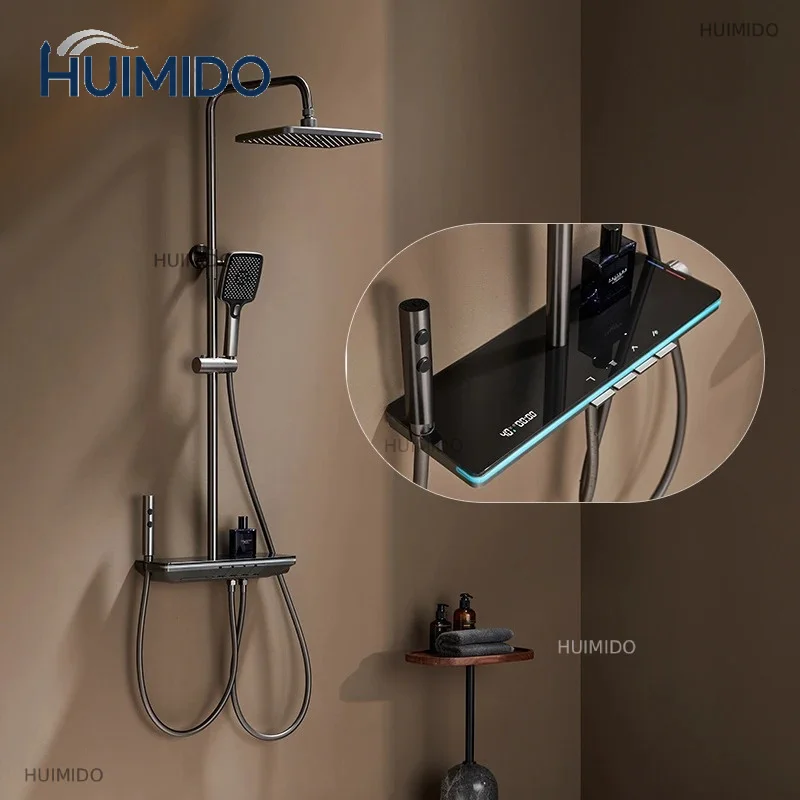 LED Digital Shower System Modern Bathroom Temperature Display Shower Faucet Set Rainlfall Bathroom Mixer Bidet Shower Set