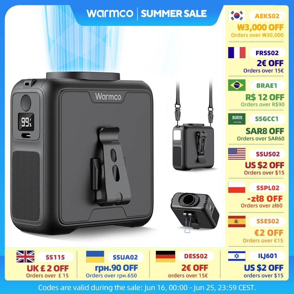 

Warmco Portable Waist Fan Rechargeable,10000mAh Clip On Personal Neck Fan, 24-Hour Working, 4 Speeds & 16000RPM Strong Airflow,