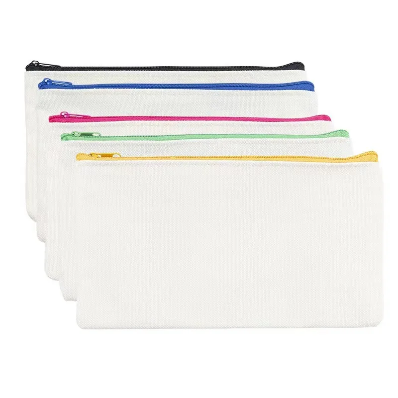 1pc Canvas Zipper Bags Multifunctional Blank DIY Craft Pouches Pencil Bags Case Pouch for Home School